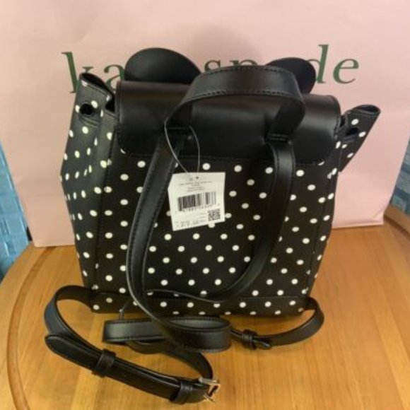 Kate Spade X Disney Minnie Mouse Black - White Polka Dot Backpack - Medium Size - Picture 5 of 8